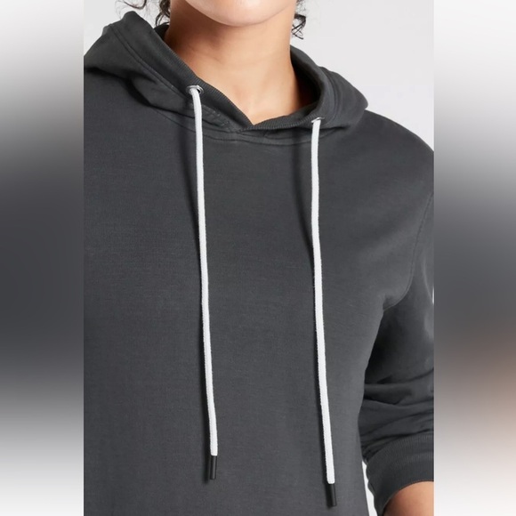 Athleta S Sundown black hoodie sweat-dress NWOT pass thru pocket drawstring hood - Picture 8 of 10